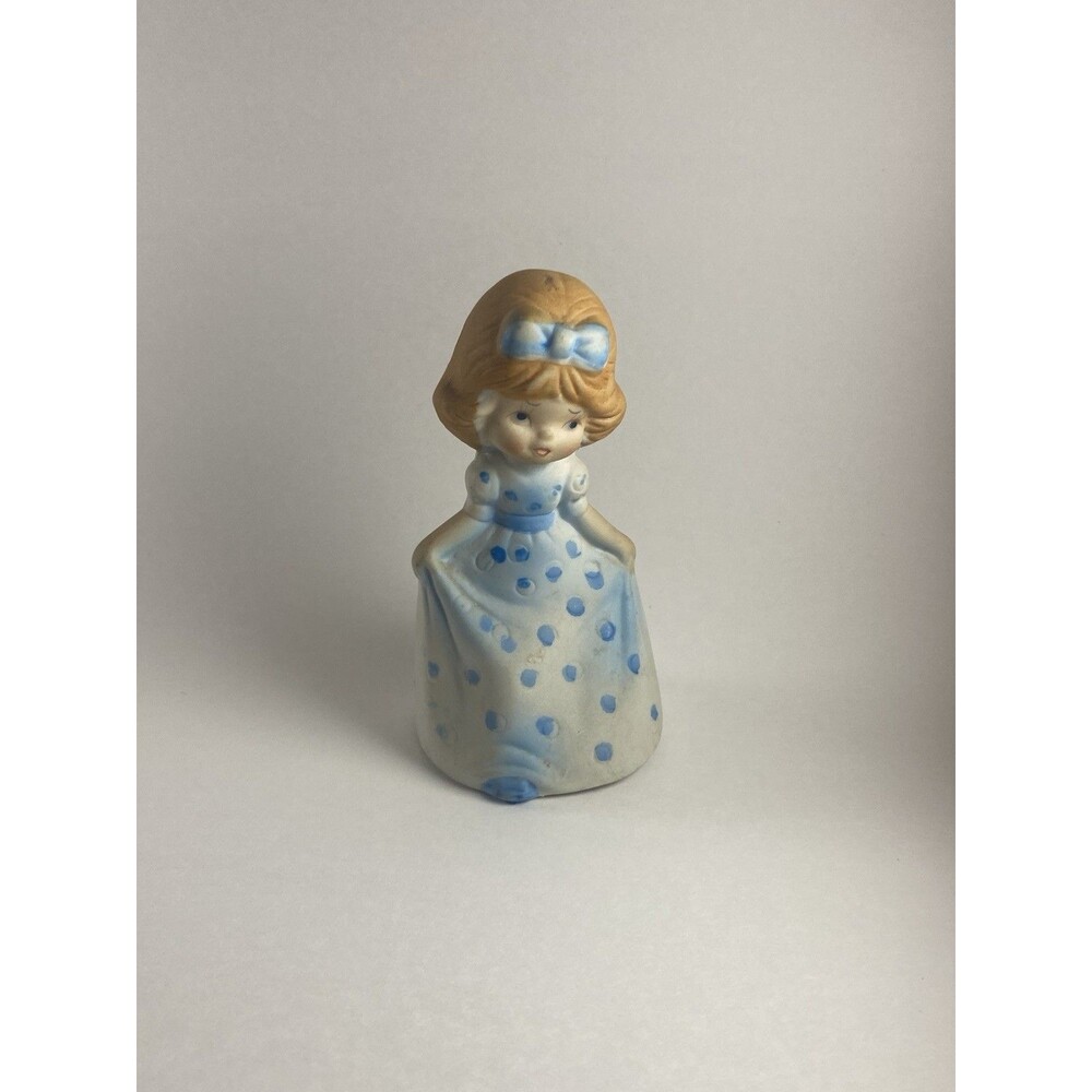 JASCO POLK-A-DOT CURTSY BLONDE PORCELAIN BELL FIGURINE DOLL VINTAGE RARE 1979